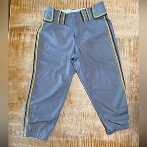 Boombah size 28 girls women’s softball pants - steel gray with navy/gold accents